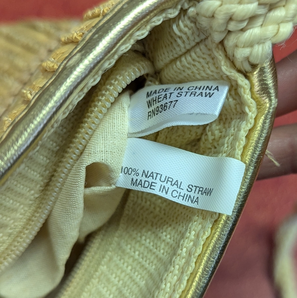 Vintage Wheat Straw Purse With Gold Accents By Worthington - Picture 5 of 12